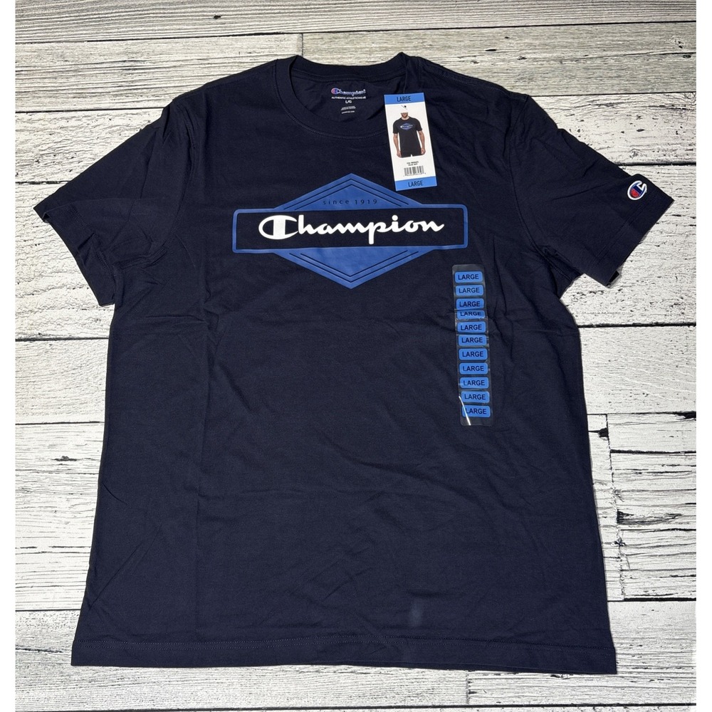 Champion Mens Logo T Shirt SS Navy Size Large NEW